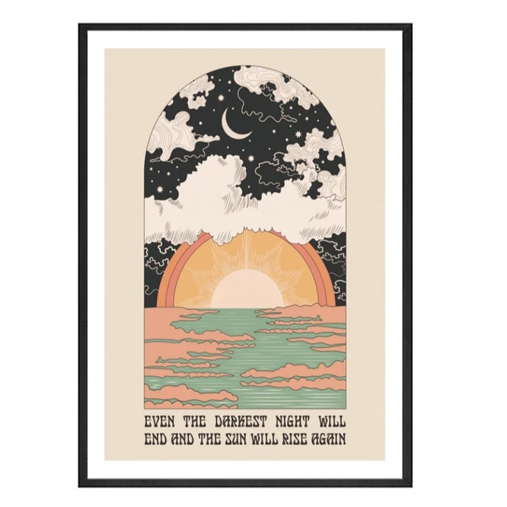 Boho sunset crescent moon giclee canvas print